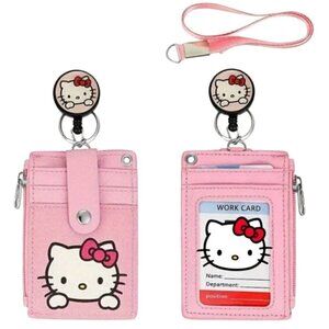 NWT Hello Kitty PINK ID Badge Holder, Cute Credit Card Case Neck Pouch Lanyard